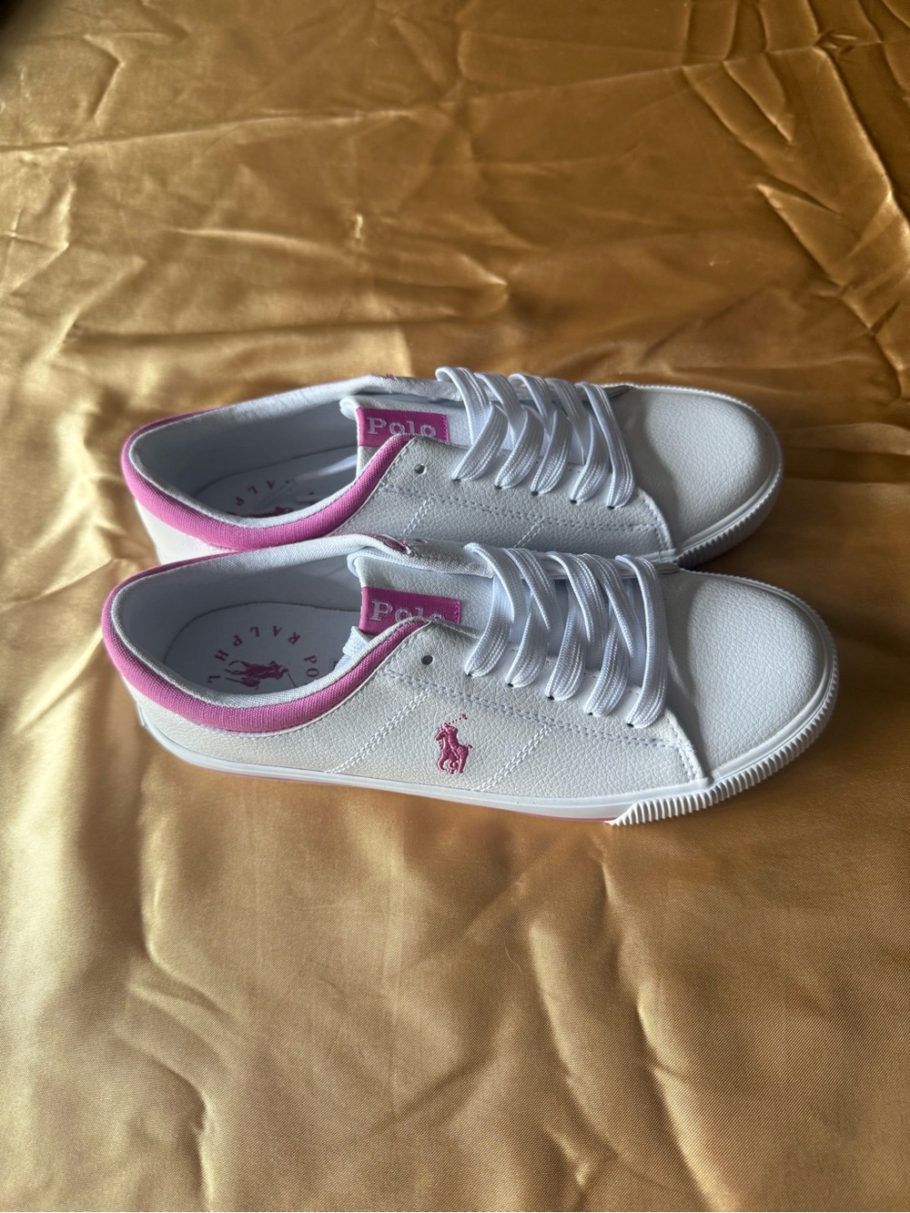 Ralph Lauren White Sneakers with Pink Trim